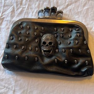 Black skull clutch with jeweled knuckles and detachable shoulder strap NWOT